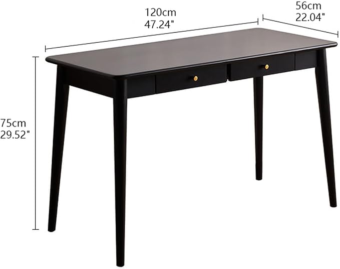 Mid Century Modern Desk, Wood Home Office Computer Desk with 2-Drawers, Vintage Writing Desk Workstation for Study, Bedroom(47.2 inch, Black)