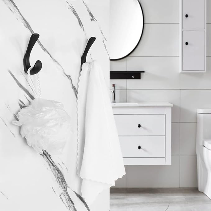 1 Pack Towel Hooks for Bathrooms Wall Mounted, Matte Black Bathroom Hooks for Towels, Robe & Towel Hook for Wall, Modern Black Bath Towel Hook