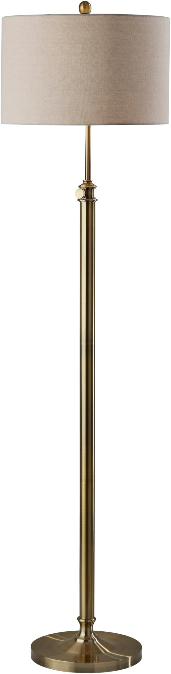 Adesso Antique Brass Floor Lamp with Oatmeal Linen Shade – Adjustable Height Accent Light for Bedroom, Living Room, or Home Office, up to 65.5” Tall
