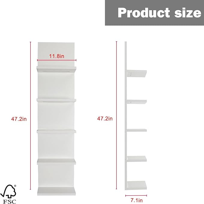 5-Tier Wall Shelf Unit with RGB Light, Floating Lack Shelf for Wall Storage, Wall Mounted Vertical Display Shelf for Bedroom Living Room Vanity, White