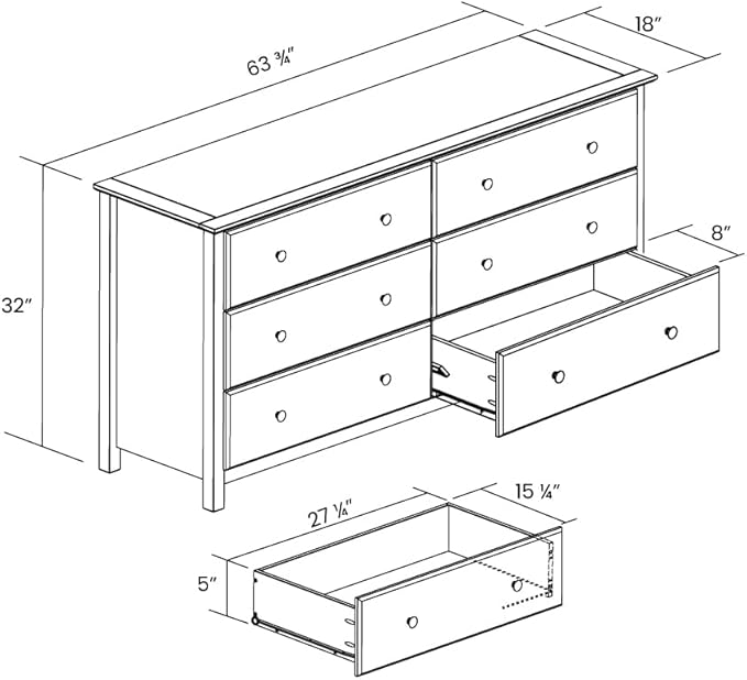 Grain Wood Furniture Shaker 6-Drawer Dresser, Solid Wood with a Cherry Finish
