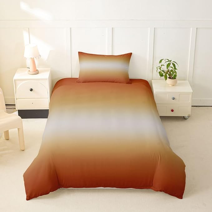 Erosebridal Teens Ombre Toddler Comforter Cover Orange and Yellow Bedding Set for Kids Teens Modern Gradient Duvet Cover Abstract Aesthetic Bedroom Decor, Zipper