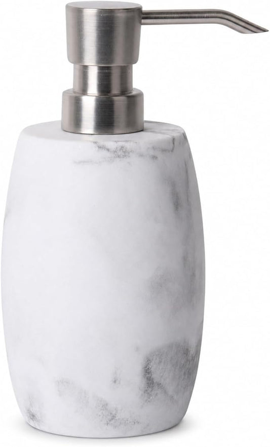 Clasin Home Resin Hand Soap Dispenser, Refillable Soap Dispenser with White Marble Look and Metallic Pump, Waterproof Bottle Labels for Bathroom Kitchen Dish Hand Wash Shower Lotion Shampoo (12 Oz)