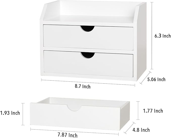 ZGZD Wooden Organizer Mini Desk Drawer Tabletop Office Supplies Desk Accessories for Office or Home White (2 Drawers)