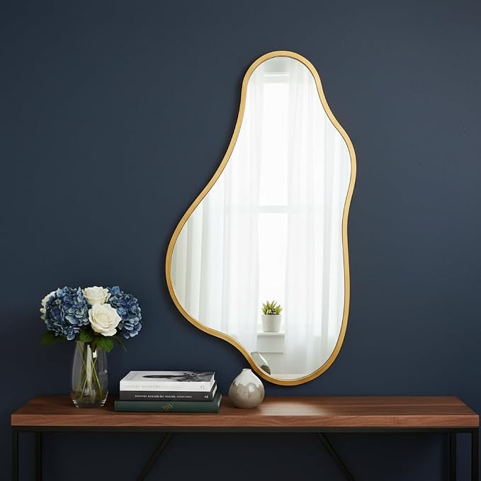 ZIYOO 32x18 Inch Irregular Wall Mirror, Vertical Wavy Design, Gold Asymmetrical Metal Frame Decorative Mirror for Living Room, Bedroom, Entryway, Hallway (Gold Metal,32" x 18")