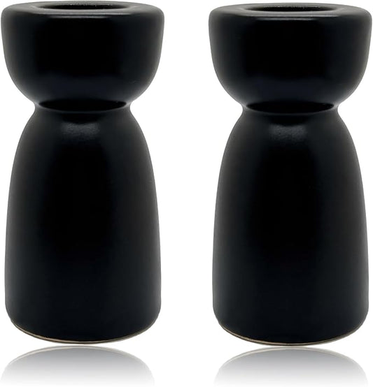 Candlestick Holders, Ceramic Black Taper Candle Holder Candlelight Stand Candleholder, Modern Boho Candle Holders for Desktop Table Setting Dining Bathroom Halloween Home Decoration,2 Pack