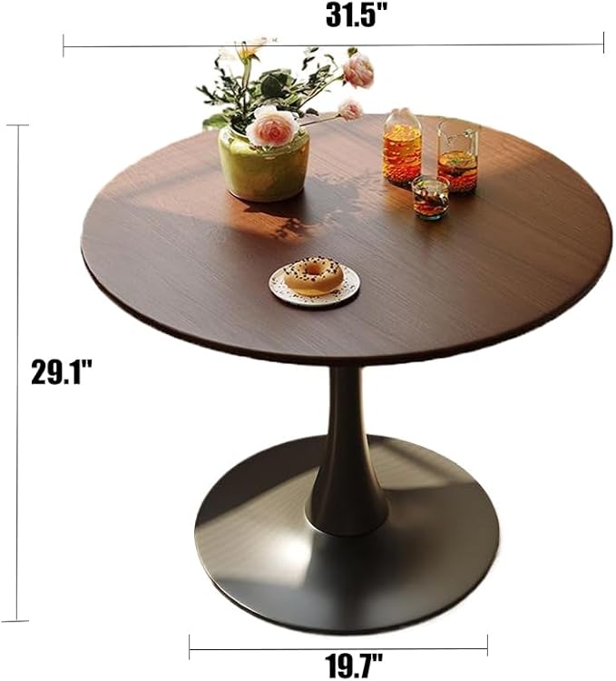 31.5" Tulip Table for 2-4 Persons Modern Round Dining Room Table, Mid-Century Modern Walnut Small Kitchen Table with MDF Wooden Top, Leisure Coffee Table for Living Room, Dining Room, Office