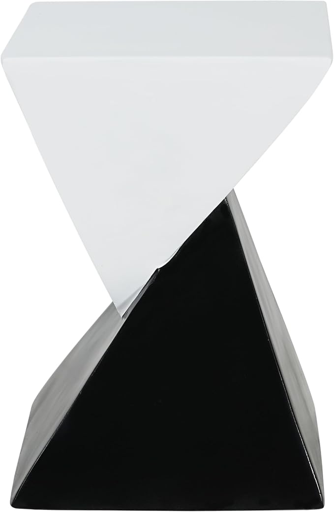 ø12.5'' Square Hourglass Side Table End Table for Living Room, Modern Retro Style, Magnesium Oxide & Light Weight for Indoor & Outdoor, No Assembly, Wood Grain, Black & White