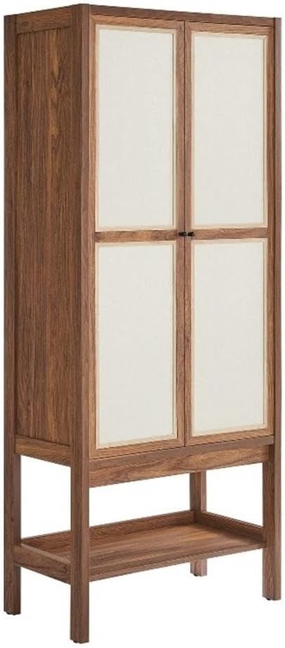 Modway Capri Mid-Century Modern Tall Standing Storage Cabinet in Walnut, Freestanding Cabinet with Doors for Living Room, Dining Room, Craft Area, Entryway and Hallway