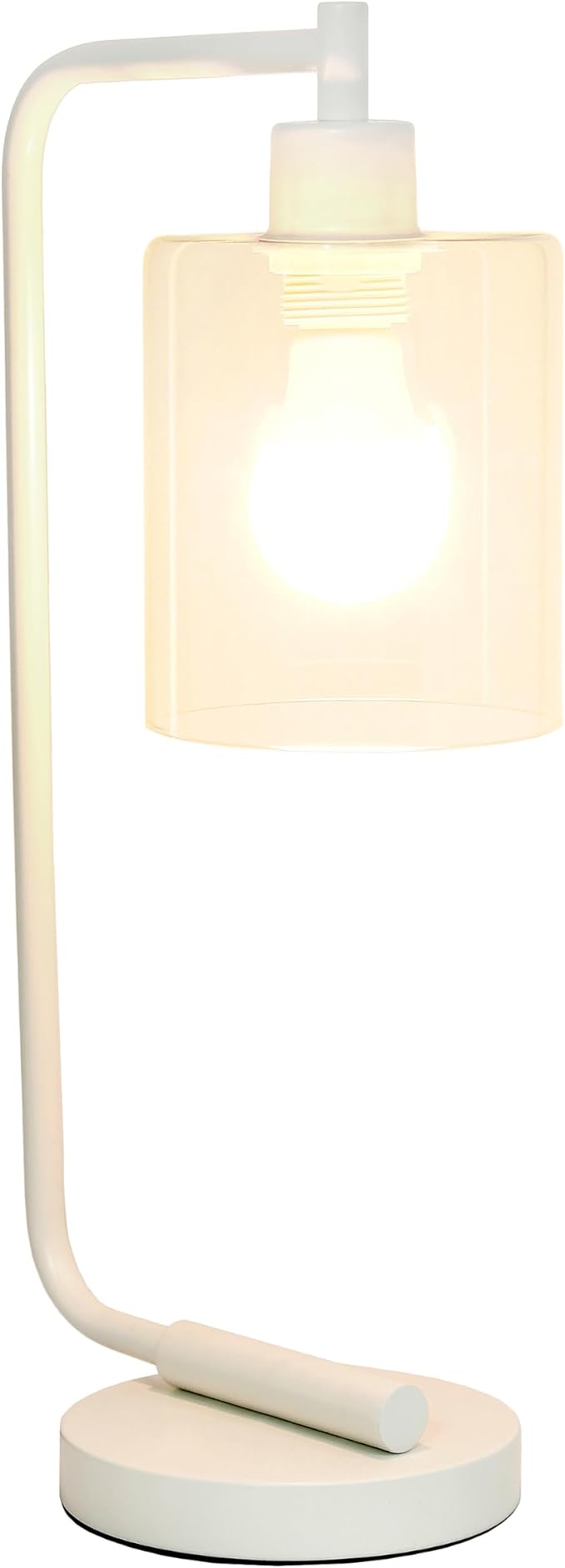 Simple Designs LD1036-WHT-LB 18.8" Industrial Bronson Antique Style Iron Lantern Desk Table Lamp with Glass Shade for Home Décor, Office, Living Room, Bedroom, White, with Feit LED Bulb Included
