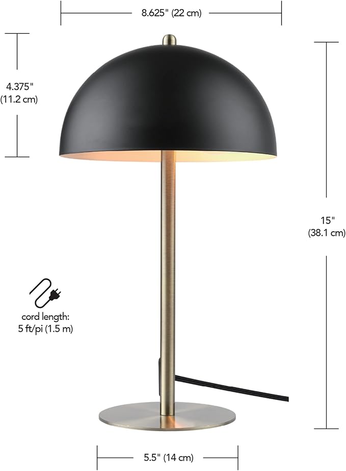 GLOBE Electric 52938 Luna 15" Desk Lamp, Matte Black, Matte Brass Accents, in-Line On/Off Rocker Switch (Pack of 2)