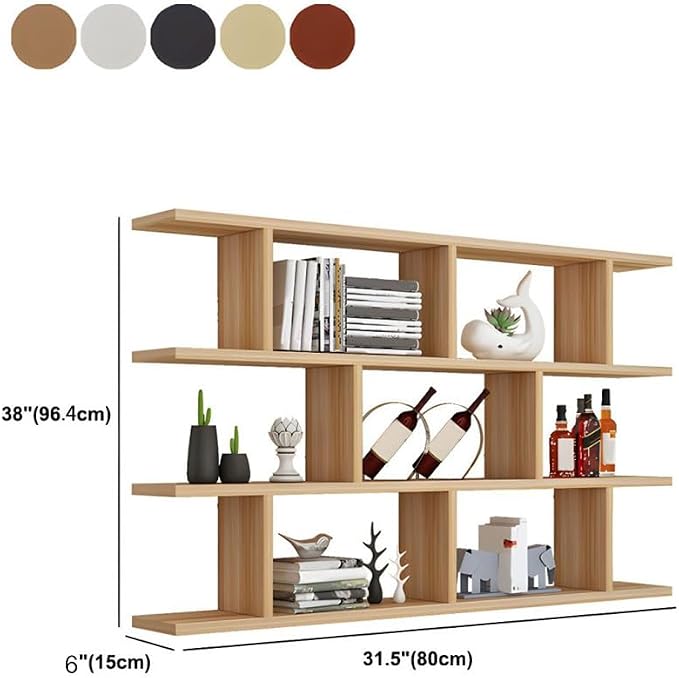 Wall Mounted Floating Shelves Modern Bookcase Storage Shelf Open Hanging Wall Shelves Bookshelf for Home Deco LivingRoom Bedroom Study Office -Beige 31.5" L x 6" W x 38" H