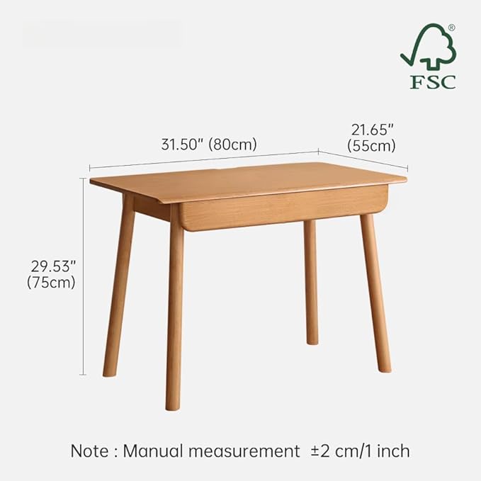 Solid Wood Desk, Mid Century Modern Home Office Desk, Computer Desk with Drawer for Writing Study Vanity 31.49" W