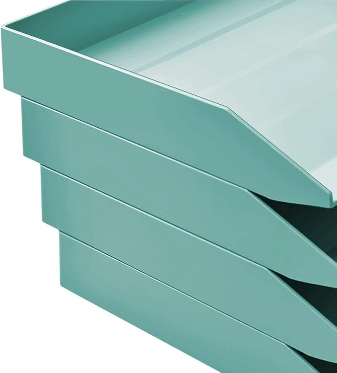 Acrimet 2 Tier Paper Organizer Letter Tray – Plastic Stackable Desk File Organizer, Side Load Paper Sorter for Letter/A4 Office File Folder Holder – Solid Green