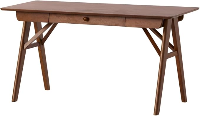 Hassyee Mid-Century Modern Style Writing Desk with Large Drawers, Computer Study Desk with Solid Rubberwood Legs for Home Office Workspace or Entryway (Walnut -1)