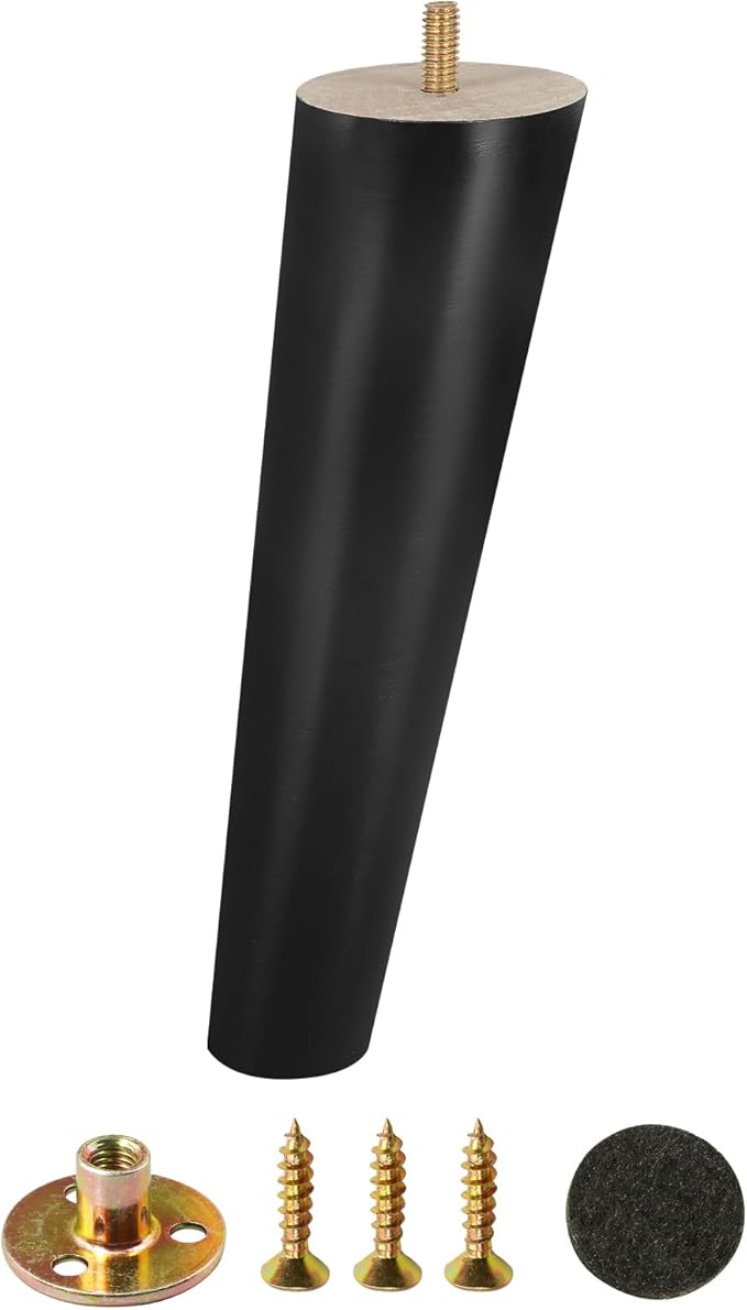 FoDau770 Black Rubber Wood Furniture Legs 9 Inches, 5/16" UNC Slant Tapered Wood Feet Mid Century Sofa Legs, Wooden Furniture Feet Replacement Parts for Cabinet Couch Dresser Chair Ottoman Table