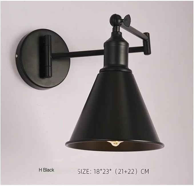 Folding Wall Lamp Retro Rocker Arm Wall Lamp Bedroom Bedside Lamp Iron Art Living Room Study Reading Wall Sconce Swing Arm Adjustable Vintage Wall Mount Light Sconce (Color : H-Black)