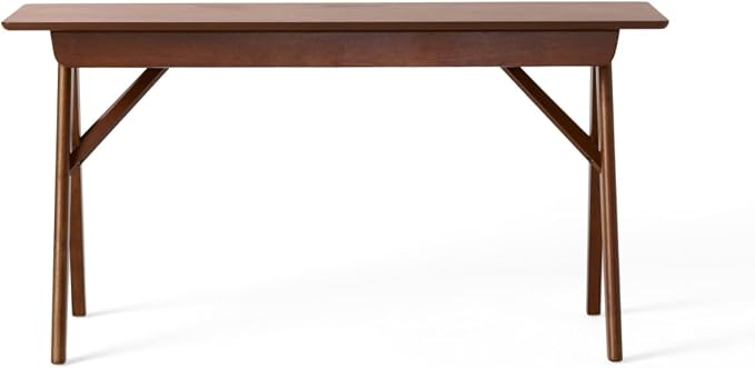 Hassyee Mid-Century Modern Style Writing Desk with Large Drawers, Computer Study Desk with Solid Rubberwood Legs for Home Office Workspace or Entryway (Walnut -1)