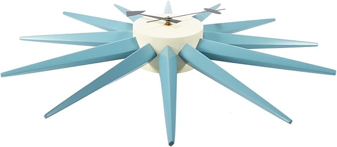SHISEDECO Art Decorative Modern Silent Wall Clocks for Home, Kitchen, Living Room, Office etc., Colorful Wooden Mid Century Retro Design(Full Range Available) (Sunburst Clock Blue)