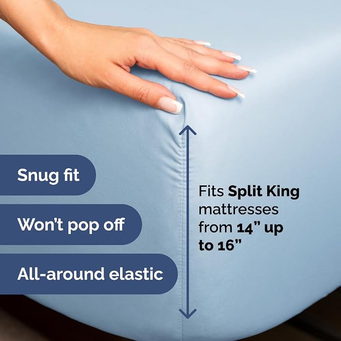Flex Top Split Head King 4 Piece Sheet Set - Ultra-Soft, Breathable & Cooling Bed Sheets Set - Hotel Luxury Bedding for Women & Men with Deep Pockets - Wrinkle and Fade Free - Oeko-Tex - Light Blue