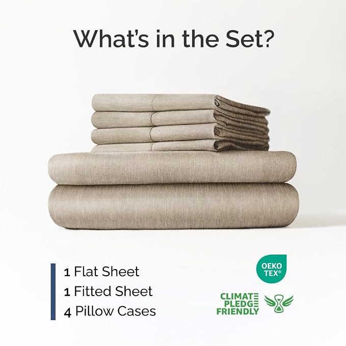 Extra Deep Full Sheet Set - 6 Piece Breathable and Cooling Sheets - Hotel Luxury Bedding for Women, Men, Kids & Teens - Easy Secure Fit - Soft and Wrinkle Free - Extra Deep Pockets - Heathered Beige