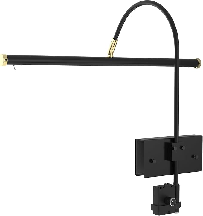 Cocoweb 19" LED Grand Piano Light in Black with Brass Accents with Dimmer Clip