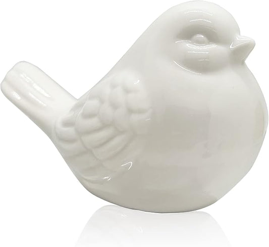 KiaoTime New White Glazed Ceramic Bird Figurine, Bird Statue, French Country Garden Cottage Bird Ornaments, Home Decor Accents Collectible Bird Figurine