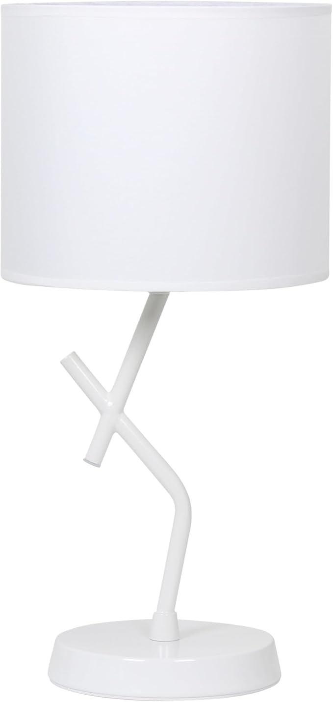 Simple Designs LT1172-WHT 17.13" Metal and Modern Abstract Table Lamp with Drum Fabric Shade, Bedroom, Office, Living Room, Dorm, Side Table, White