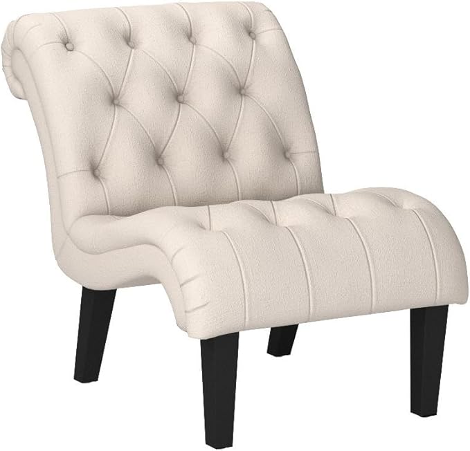 Mid Century Modern Accent Chair, Button Tufted Armless Lounge Chair, Upholstered Linen Side Chair with Solid Wood Legs for Bedroom, Living Room, Office