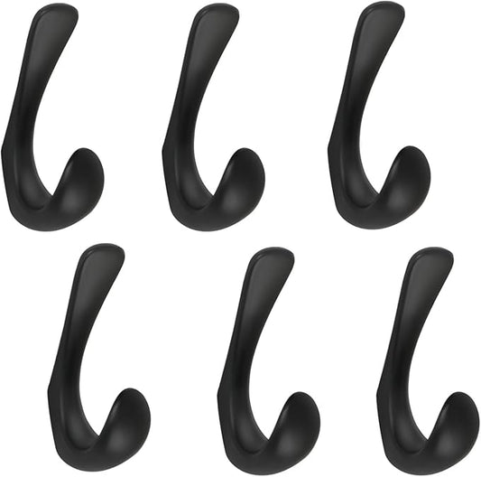 6 Pack Towel Hooks for Bathrooms Wall Mounted, Matte Black Bathroom Hooks for Towels, Robe & Towel Hook for Wall, Modern Black Bath Towel Hook