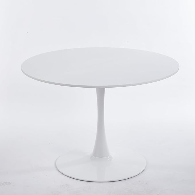 42-inches White Round Dining Table, Modern Tulip Kitchen Table with Thickened Tabletop & Sturdy Pedestal Base, Tulip Shape Table for Small Places, Living Room, Office, Cafe