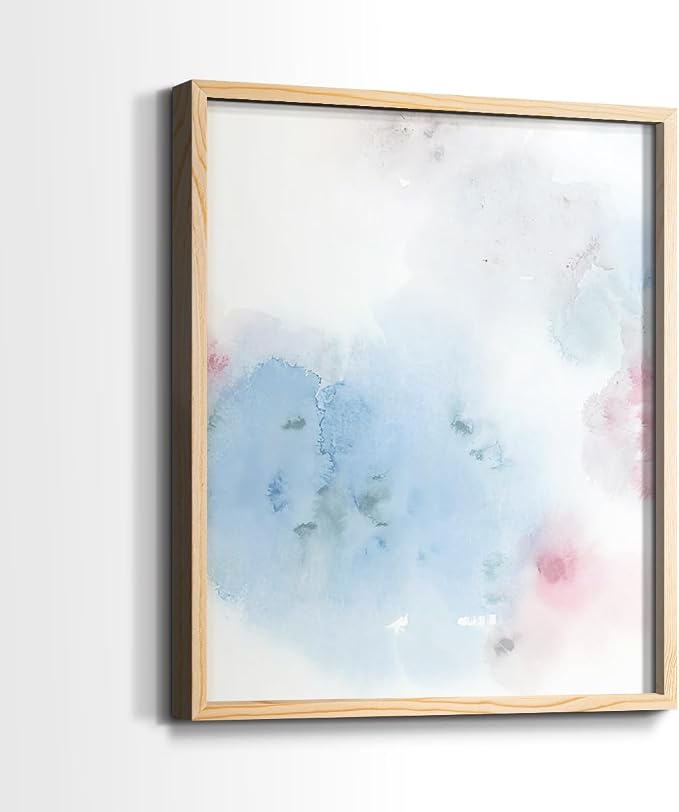 Renditions Gallery Set of 2 Peel & Stick Framed Prints, Watercolor Abstract Wall Art, Cotton Candy Splash Wall Decor, Re-Stickable - Ready to Hang - 11"x14" - NATURAL WOOD Frame LT588