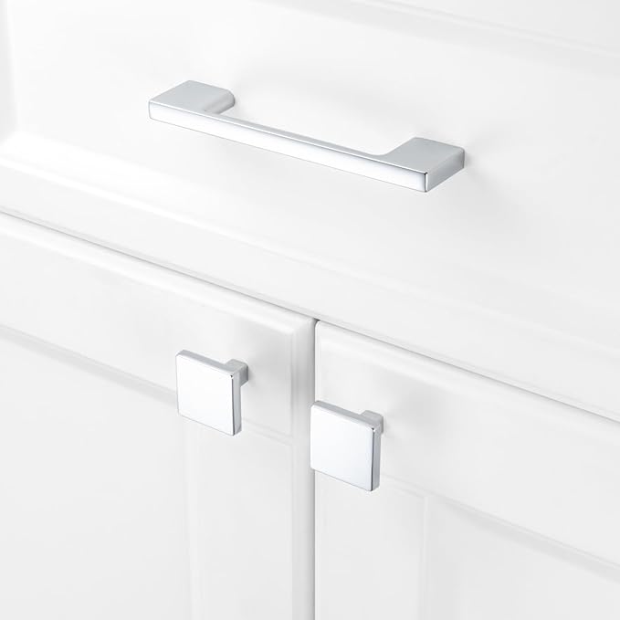 KOOFIZO 10 Pack 3-3/4 Inch Polished Chrome Kitchen Cabinet Pulls Chrome Cabinet Handles Chrome Cabinet Hardware for Kitchen Cabinets Drawer P01 Dresser Cupboard Bedroom Bathroom