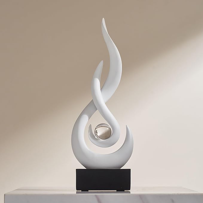 Octdays White Abstract Statue Sculpture Decorations, 11.61" H Modern Sculptures Home Décor Accents, Resin Art Flame Figurines for Living Room Table Centerpiece Office Desk TV Stand Decor