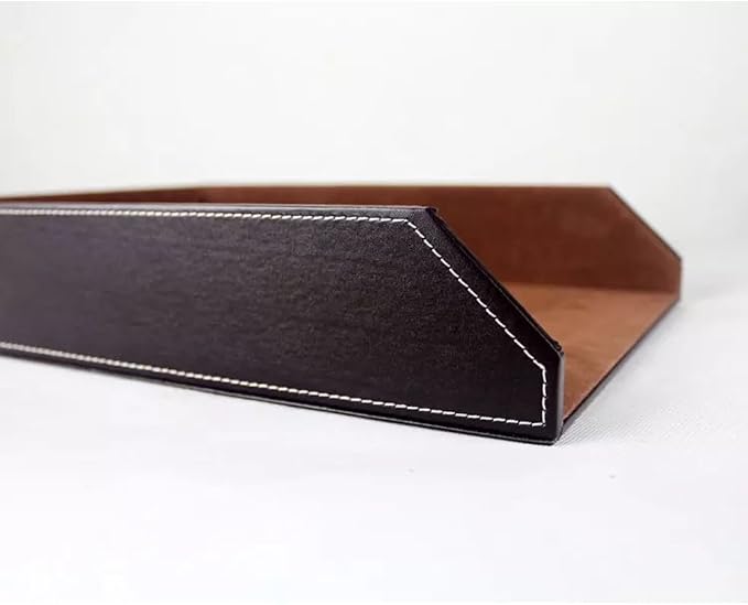 UnionBasic Stackable Document Paper Letter Tray, Faux Leather Desktop File Sorter Organizer Tray, Brown