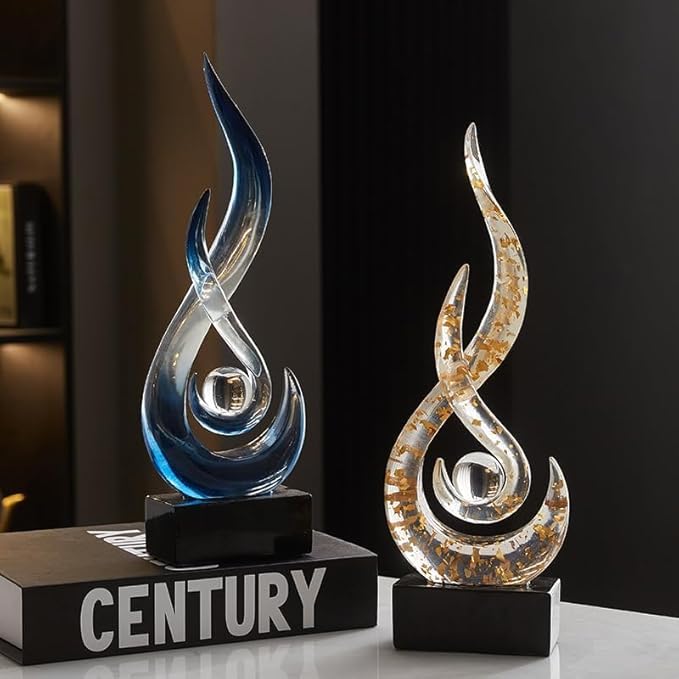 Modern Abstract Art Table Decoration,Resin Flame Statue Modern Blue Centerpiece Ornaments for Living Room Great Gift Idea Home Decor,Collectibles