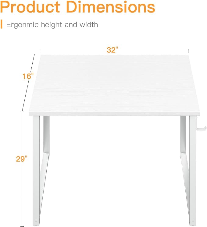 Coleshome 32 Inch Small Computer Desk, Modern Simple Style Desk for Home Office, Study Student Writing Table, White