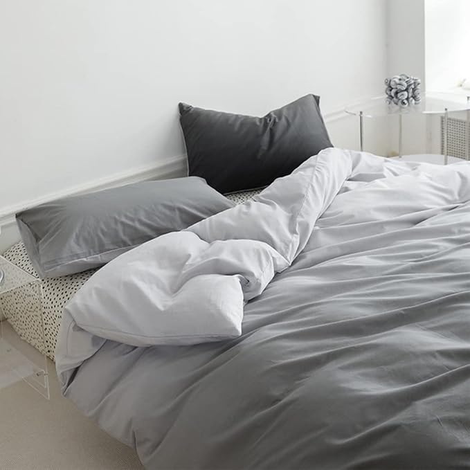 Pureant White Grey Gradient Comforter Sets Queen Women Men Solid White and Grey Bedding Comforters Cotton Modern Plain Dark Gray Gradient Quilts Watercolor Art Bedding Soft Sliver Grey Blankets Warm