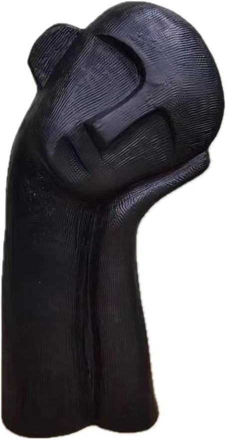 Minimalist Ceramic Ornament Abstract Thinker Statue Head Sculpture for Modern Home Office Meeting Room Shelf Decor 14" inch Tall (Black)