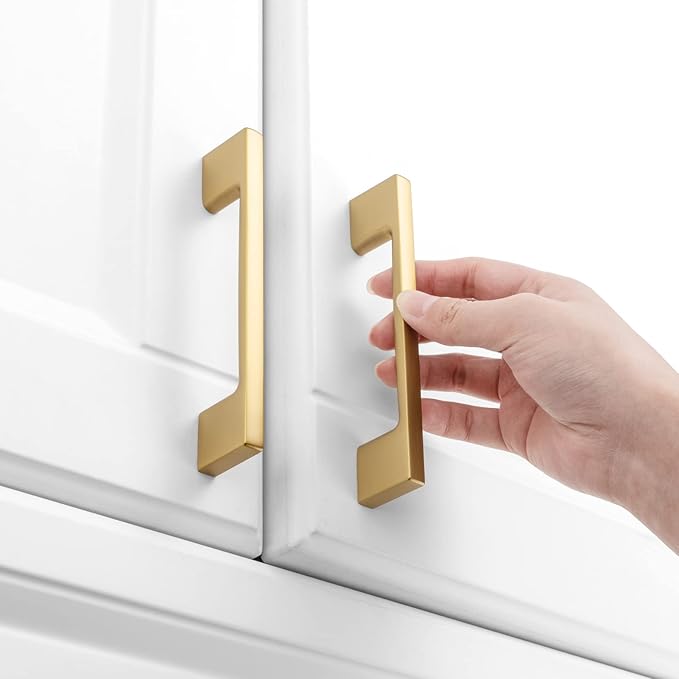 KOOFIZO 10 Pack 3-3/4 Inch Brushed Gold Kitchen Cabinet Pulls Gold Cabinet Handles Gold Cabinet Hardware for Kitchen Cabinets Drawer P01 Dresser Cupboard Bedroom Bathroom