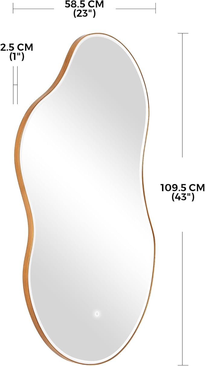 SHYFOY 43” x 23” Irregular Cloud-Shaped LED Wall Mirror, Modern Asymmetrical Silver Wall Mirror with Backlit Light for Bedroom, Living Room, Bathroom, Entryway