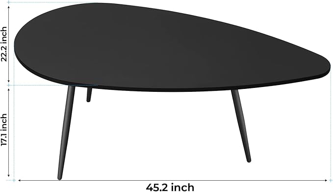 SAYGOER Black Small Coffee Table Modern Oval Coffee Tables Retro Center Table for Small Space Mid Century Coffee Table Rustic Accent Table for Living Room Home Office, Easy Assembly
