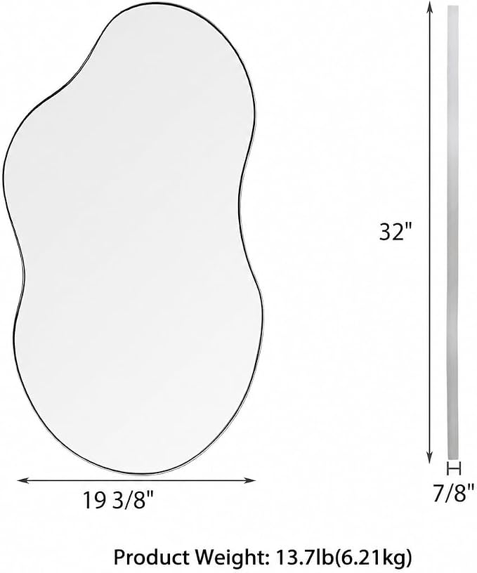SHYFOY Decorative Wall Mirror Irregular, 32"x19" Silver Asymmetrical Mirrors for Wall Decor, Abstract Wavy Mirror Modern for Living Room Bathroom Bedroom Entryway