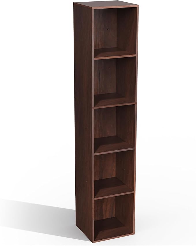 5 Cube Storage Organizer, 5 Tier Cube Low Bookcase Freestanding Storage Display Organizer, Three-Cubes Open Shelf Bookshelf for Home Office (Dark Brown,Black Walnut, 5-Cube)