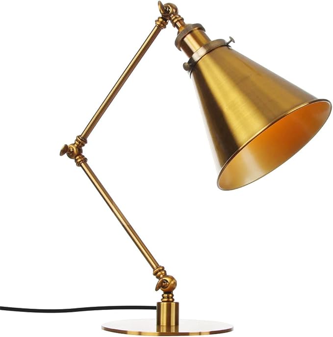 Makeup Vintage Desk Lamp, Industrial Metal Task Table Lamp with Adjustable Swing Arm, Bedroom Bedside Night Light Cafe Antique Reading Lighting,Gold