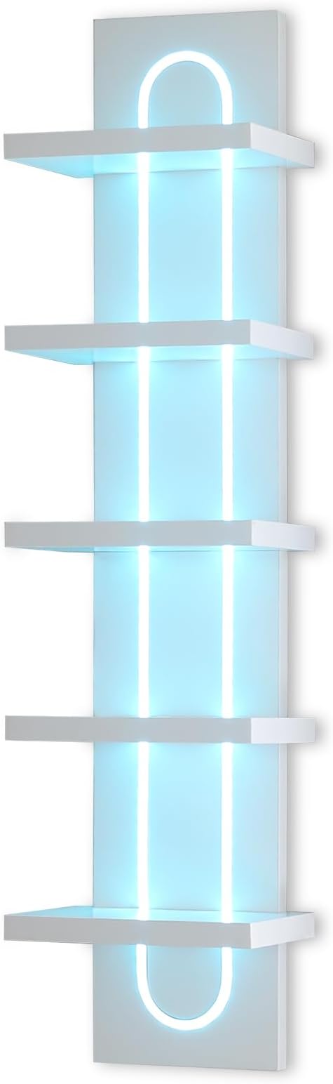 VIWODS 5 Tier Wall Shelf Unit with Light-Small Floating Shelves for Home Decor, Modern Unique Asymmetric Design for Bedroom & Living Room Storage