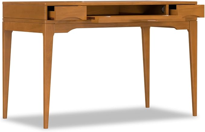 Timeless Style Home Office Desk Computer PC Laptop Desk with Storage Drawers for Bedroom, Mid-century Study Writing Table Workstation with Two Side Drawers and Keyboard Tray for Reading, Gold Color