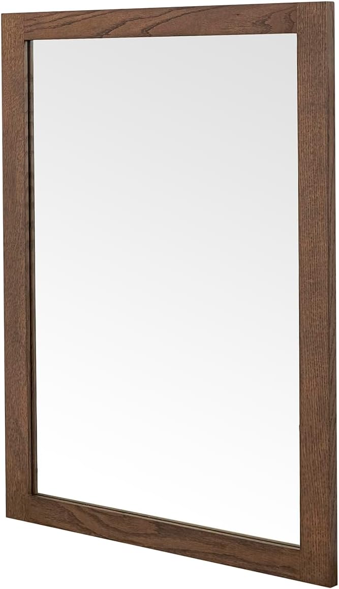 ARIEL Rectangular Wooden Mirror 24" x 32" in Brown Oak, Flexible Horizontal/Vertical Hanging for Bathroom, Vanity, Entryway & Living Room Decor, Farmhouse Style