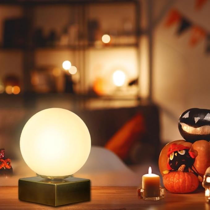 FLORNIA Globe Tble Lamp, Modern Industrial Round Table Lamp, Unique Bedside Nightstand Desk Lamp with Glass Shade and Marble Base for Bedroom, Living Room, Office Study, Decoration (Include Bulb G45)
