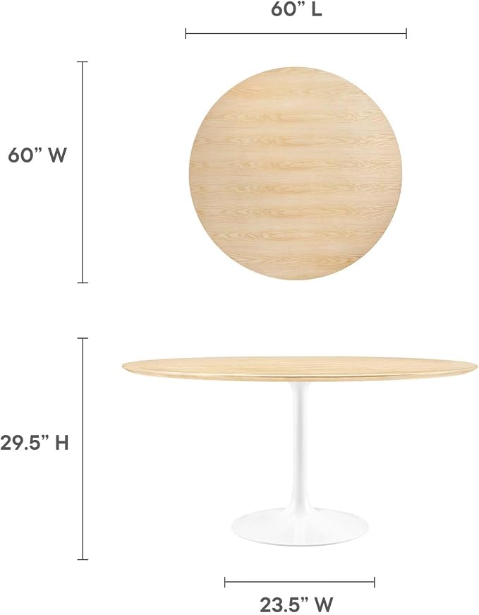 Modway Lippa Dining Table, 60", White Natural